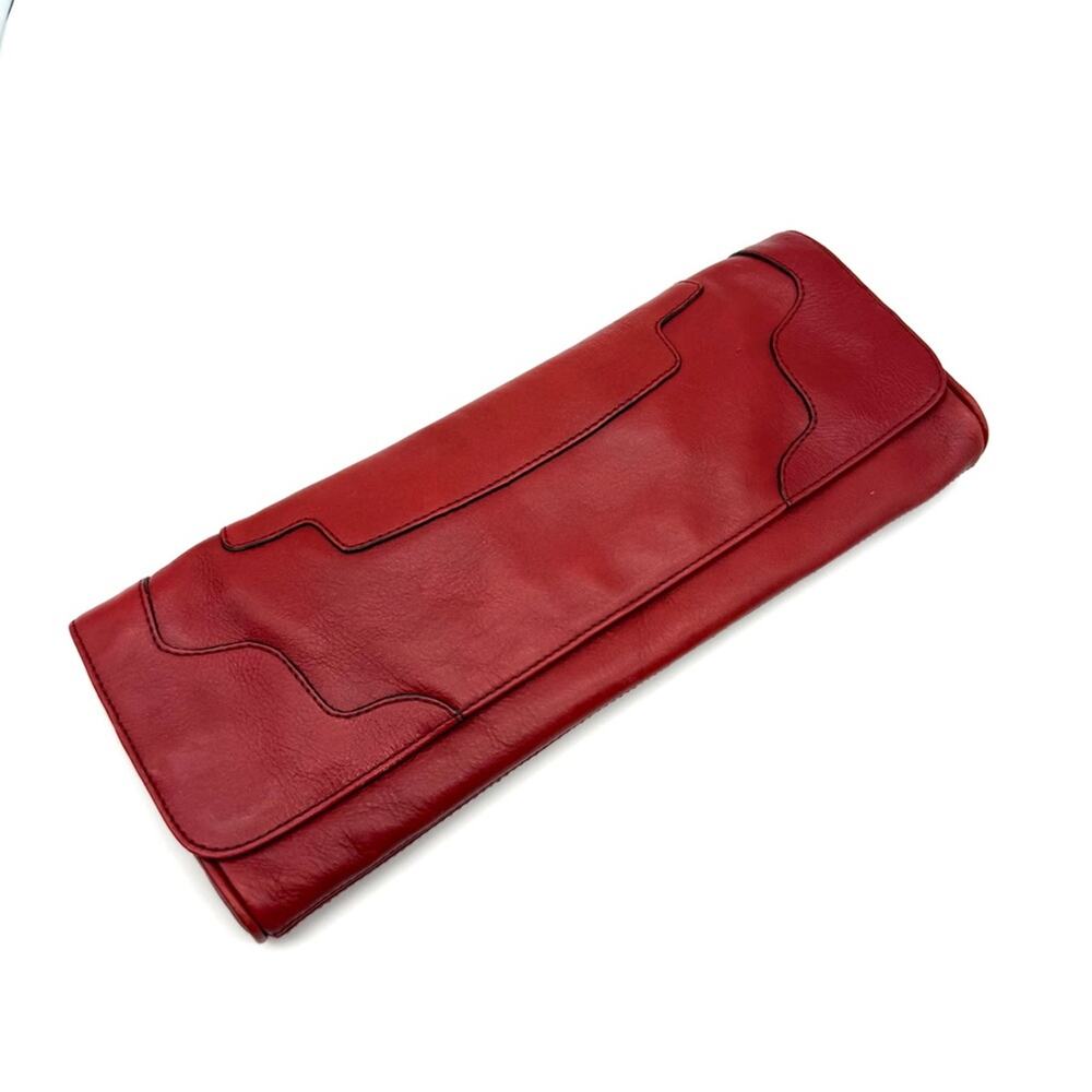 Hobo Red Leather Long Slim Clutch Bag Wallet